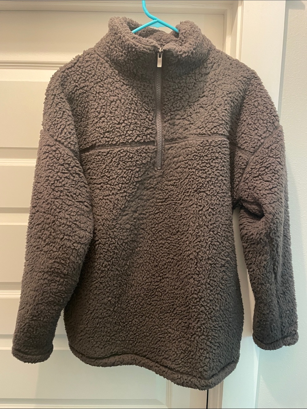 Zenana Outfitters Gray Sherpa Quarter-Zip Pullover